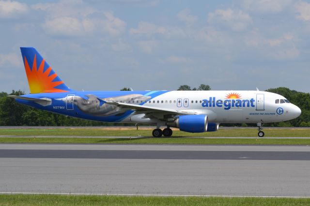 Airbus A320 (N271NV) - New WINTER THE DOLPHIN livery taxiing at KJQF - 7/28/18