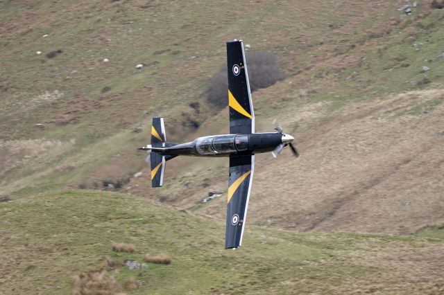 Raytheon Texan 2 (MBB330) - BLAZR1, ZM330, a colorful Royal Air Force Texan T MK1 (Texan T1), from RAF Valley, zipping through the Mach Loop in Wales on Tuesday, 25 Apr 2023. 