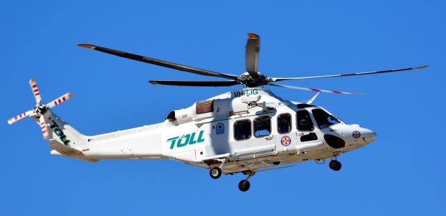 BELL-AGUSTA AB-139 (VH-TJG) - Departure from Merry Beach, NSW, after a medivac operation 4 Feb 2018