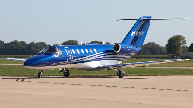 Cessna Citation CJ3 (N503KK) - A Cessna Citation follows the yellow line towards the ramp at KPPO.