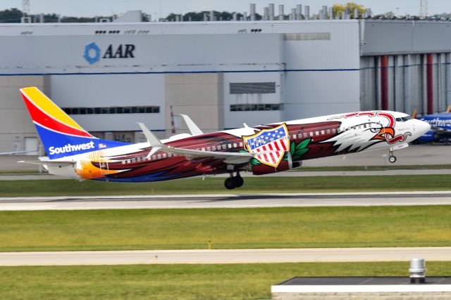 Boeing 737-800 (N8619F) - Here she is....Finally, the replacement for N918WN, the former ILL. One. Shown departing 5-L as flight 1682 to AUS on 09-29-22. Came out of the paint shop at GEG on 09-26-22.