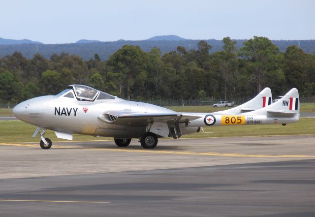 VH-VAM — - de Havilland DH-115 Vampire T.35, painted as RAN A79-842.br /HMAS Albatross.br /Nowra, NSW, Australiabr /Photo: 26.10.2008