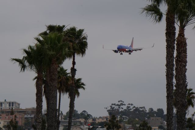 Boeing 737-700 (N448WN) - Southwest 3872 on final approach on a cloudy March 25th 2014 into San Diego from Denver as Southwest 3872. Taken with a Sony Nex 6 with a 210mm lens.