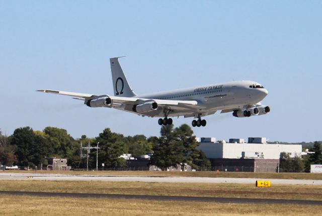 Boeing 707-300 (N629RH) - A Boeing 707-336C Omega tanker approaching Runway 18L at Carl T. Jones Field, Huntsville International Airport, AL - October 6, 2016. 