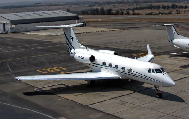 ZS-DJA — - A Grumman Gulfstream 2B, belonging to Swift Air, departs from Lanseria Airport, South Africa.