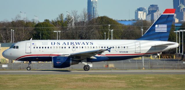 Airbus A319 (N724UW) - January 13th, 2016. Getting ready for takeoff on runway 18C. Took it on the Overlook.