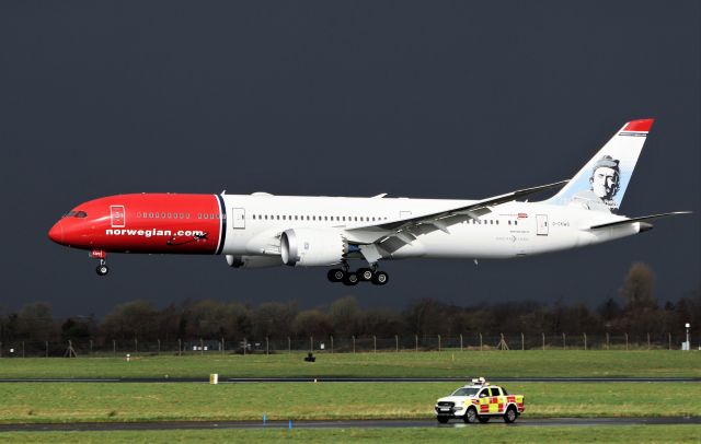 Boeing 787-9 Dreamliner (G-CKWS) - norwegian air uk b787-9 g-ckws landing at shannon from stavanger for parking 12/3/21.