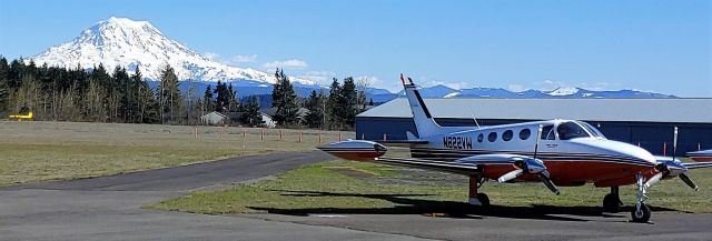 Cessna 340 (N822VW) - Million dollar photo of Mount Rainier and a Cessna 340 from the ramp at Thun Airfield in Pierce County, WA. This is what the "other" Washington looks like on a clear day.