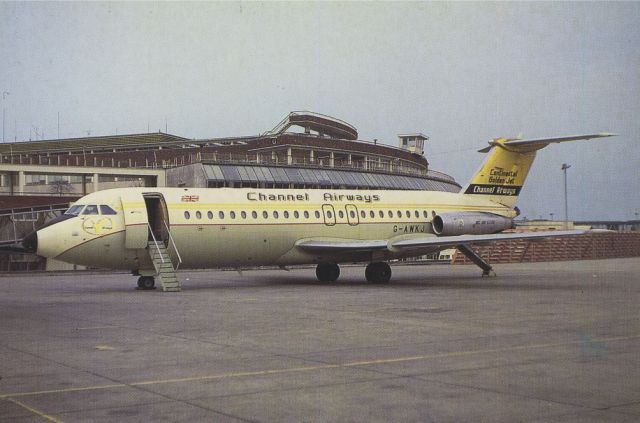 British Aerospace BAC-111 One-Eleven (G-AWKJ) - SCANNED FROM POSTCARDbr /CHANNEL AIRWAYS