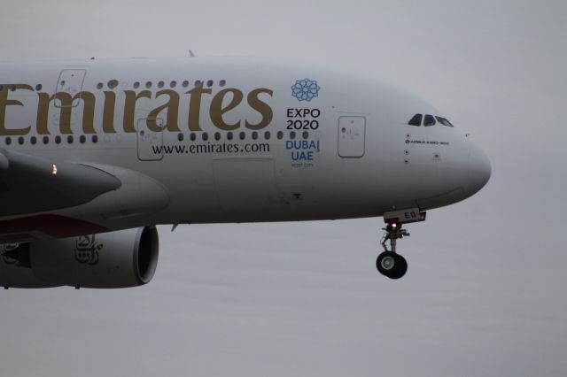 Airbus A380-800 (A6-EEO) - Founders Plaza in the field 