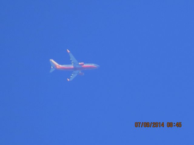 BOEING 737-300 (N389SW) - SWA flight 4510 from Houston to Kansas City over Baxter Springs KS (78KS) at 34,000 feet.