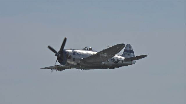 REPUBLIC Thunderbolt (N7159Z) - Flying Heritage Collections Republic P-47D (Ser#45-49406) makes a pass over runway 34L during fly day 9/15/12.