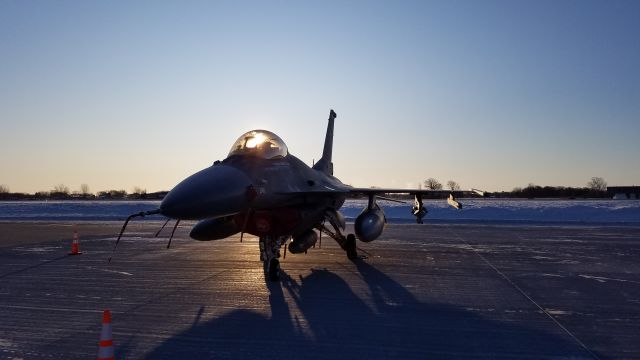 Lockheed F-16 Fighting Falcon — - Poised and waiting for Green Bay Packers flyover action in December 2019.  138th Fighter Wing