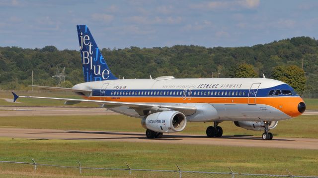 Airbus A320 (N763JB) - September 30, 2018, Nashville, TN -- The Jet Blue Airlines "New York International" Livery has just arrived on runway 02R. Uploaded in low-resolution. Full resolution is available at cowman615 at Gmail dot com. cowman615@gmail.com