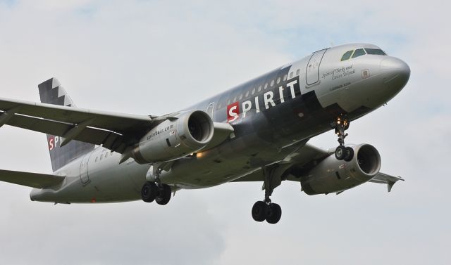 Airbus A319 (N512NK) - "Spirit of Turks and Caicos Islands" on final for runway 19 as flight 394 from Hollywood Intl