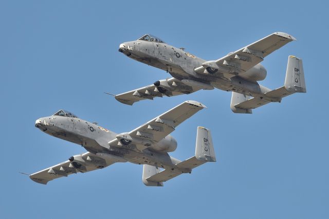 Fairchild-Republic Thunderbolt 2 — - A pair of Warthogs performing in the Thunder Over Louisville Air Show Practice day on 04-19-24