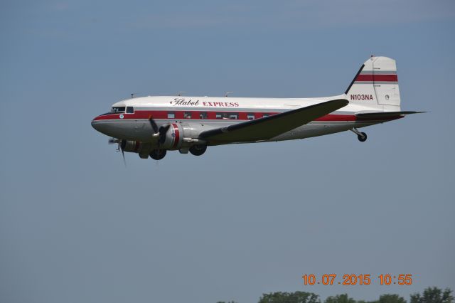 Douglas DC-3 (N103NA) - Arrivals day at the Geneseo airshow. Flabob Express is out of California.