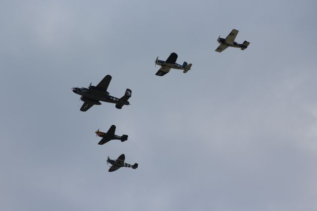 — — - Planes of Fame Fly-Over Cloudy Wednesday EAA 2016.