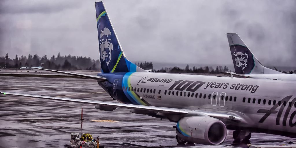 Boeing 737-900 (N248AK) - Boeing 100 years parked at the gate in Seattle
