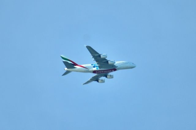 Airbus A380-800 (A6-EOD) - EK226 flies high above the San Francisco Bay during its flight from San Francisco (KSFO) to Dubai (OMDB) on Wednesday, 19 February, 2020