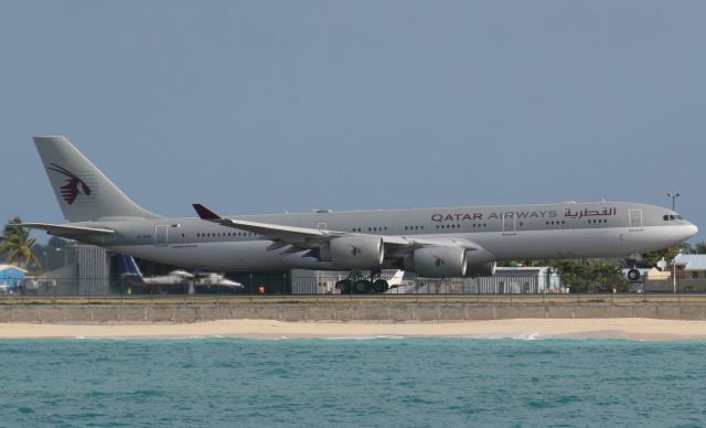 Airbus A340-500 (A7-HHH) - Qatar airways departing St Maarten!!!