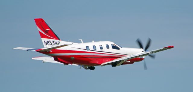 Socata TBM-700 (N853WP) - LINDEN AIRPORT-LINDEN, NEW JERSEY, USA-AUGUST 23, 2023: Seen by RF, shortly after taking off from Linden Airport on runway 09, was this single engine Socata TBM enroute to Bedford, MA.
