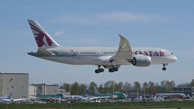 Boeing 787-8 (A7-BDB) - BOE487 on final to Rwy 16R to complete a C1 flight on 3/31/16. (ln 410 / cn 38346).