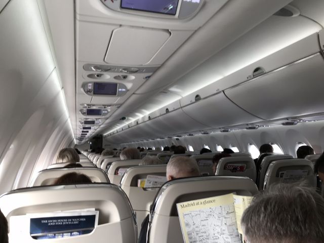 Airbus A220-300 (HB-JCE) - Very comfortable cabin, I could get out of my window seat without asking my wife to leave her aisle seat.