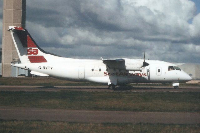 Fairchild Dornier 328 (G-BYTY) - Taxiing for departure in Apr-00.br /br /With Scot Airways from Nov-99 to Nov-04 when it became D-CIAA, then OY-NCD, N906EF and 11-3104 for United States Air Force.