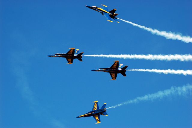 — — - F-18 Blue Angels aerial demo at Sun n Fun in Lakeland, FL.