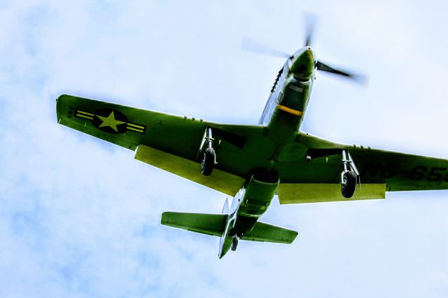 North American P-51 Mustang (NL551CF) - Collings Foundation’s dual-control North American TF-51D Mustang “Toulouse Nuts” coming in for a landing at the Dayton Wright Brothers Airport (KMGY) during the 2017 Wings of Freedon Tour