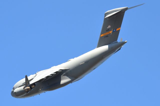 Boeing Globemaster III (N11182) - C-17 77182 from Joint Base Charleston over The Citadels Johnson Hagood Stadium on 5 November 2016 at start of game before The Citadel beat Samford University in overtime and stayed 9 and 0. All Citadel aircrew. 