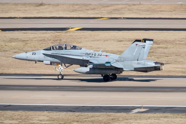 McDonnell Douglas FA-18 Hornet (16-4043) - F/A-18 Hornets from the VMFA-314 "Golden Knights" out of MCAS Miramar, California departing Dallas Love Field.