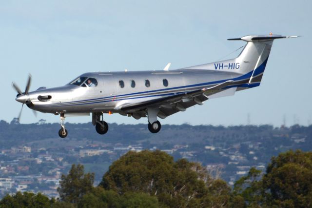 Pilatus PC-12 (VH-HIG) - On short finals for runway 05. Wednesday, 21st May 2014.