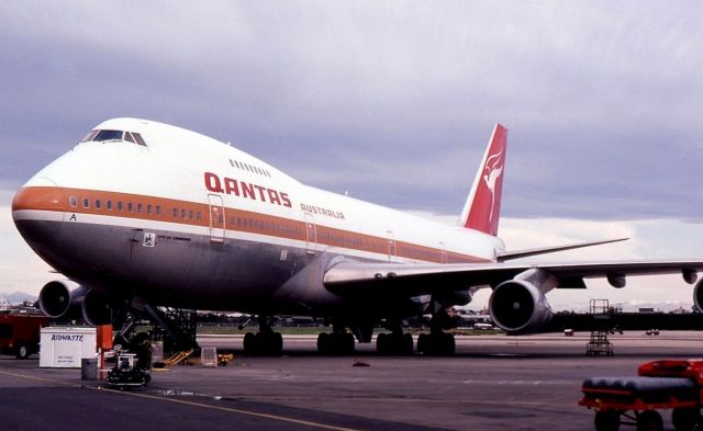 Boeing 747-200 (VH-EBA) - VH-EBA at a Sydney Airport open day in September 1983. 