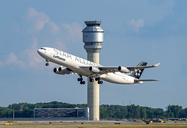 Airbus A340-300 (D-AIGN) - DLH9851 Heavyr departing KCLE heading back to Frankfurt Sunday, 13 Jul 2025. 