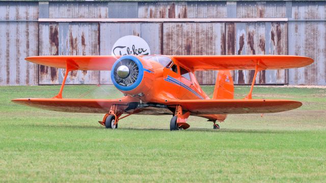 Beechcraft Staggerwing (N333E) - Beech D17S Staggerwing at Pioneer Flight Museum's Wing and Wheels FlyIn at Old Kingsbury Aerodrome, TX May 2023