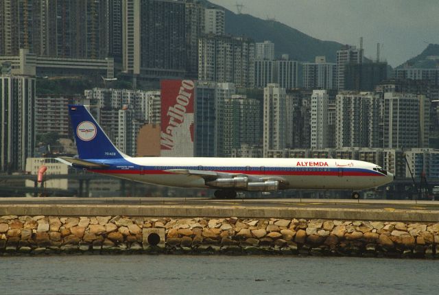 Boeing 707-300 (7O-ACS) - Departure at Kai Tak Intl Airport Rwy31 on 198/08/07