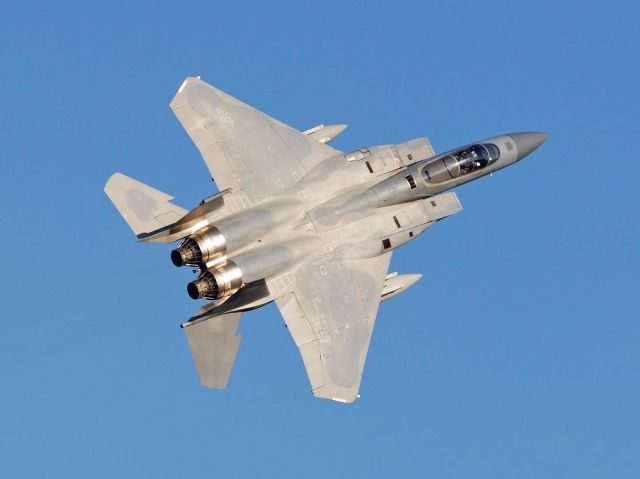 McDonnell Douglas F-15 Eagle (80-0003) - Here is a shot of 80-0003, a McDonnell Douglas (Boeing) F-15 eagle of the 173rd Fighter Wing tearing up the skies on arrival at Air Show London last September.