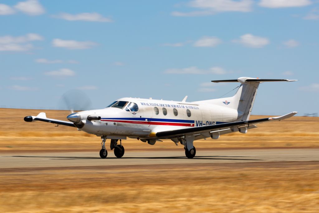 Pilatus PC-12 (VH-OWG) - Takeoff at Narrogin.