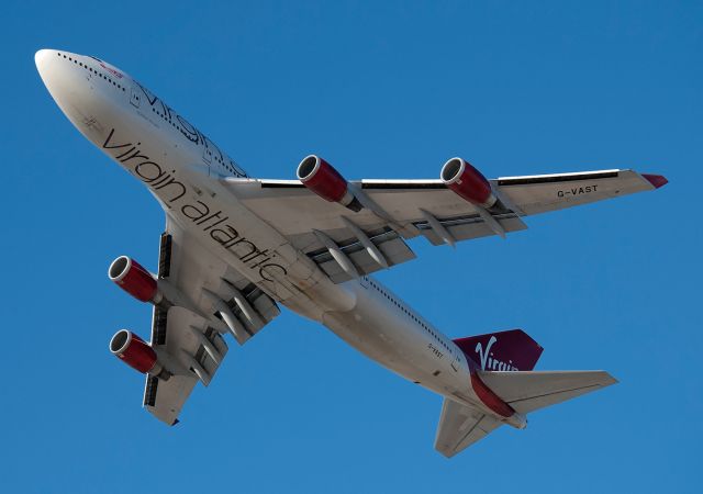 Boeing 747-400 (G-VAST) - The first of two departing Virgin Atlantic 747-400s. Aircraft is named, Ladybird.