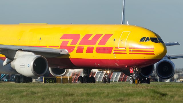 Airbus A310 — - DHL, A300F, LINES UP ON RUNWAY 027L, AT LHR.