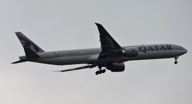 BOEING 777-300ER (A7-BEW) - Minutes from landing on a cloudy day, fall 2019.