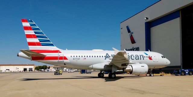 Airbus A319 (N771XF) - The third ex Frontier A319 sitting at the hanger waiting for a spot inside to open.br /br /3/28/19