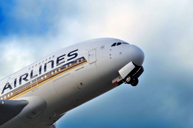 Airbus A380-800 (9V-SKI) - Singapore Airlines flight SQ224 having just after take off from Melbournes Tullamarine Airport runway 34 on its way to Singapores Changi Airport. 02/06/2012