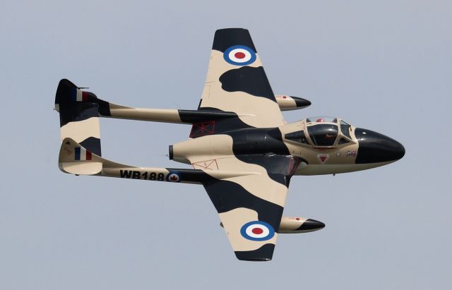 F+W EMMEN Vampire (N23105) - "Vampy Too" - a 1959 model De Havilland DH-115 Vampire on a fly-by during the 2023 North Alabama Airfest at Pryor Field Regional Airport, Decatur, AL - June 10, 2023.