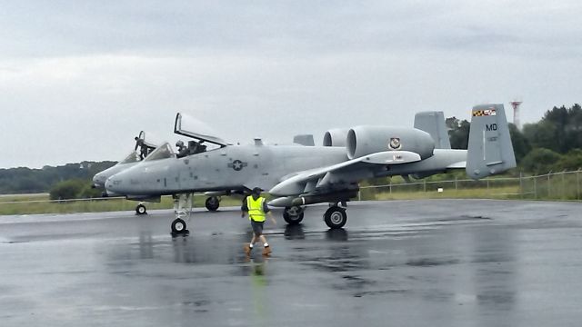 Fairchild-Republic Thunderbolt 2 (78-0637) - One of the A-10C Warthogs from the 175th wing of the Maryland Air National Guard (78-0637) is parked next to another A-10C at the Portland International Jetport (KPWM) in Portland, Maine. This photo was taken on 7/13/2021.