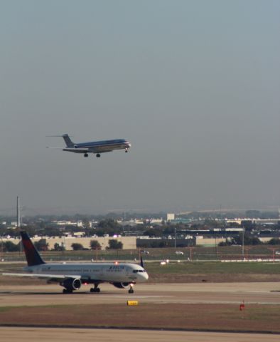 Boeing 757-200 (N694DL) - 111113 Delta "Spirit of Freedom"on take-off roll, Rwy 17R with AA MD83 on short for Rwy 17C