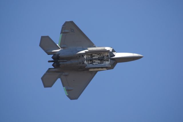 Lockheed F-22 Raptor — - F-22 with weapons bay open during demo flight at Robins AFB, GA, 29 April 2012.