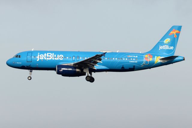 Airbus A320 (N779JB) - 'Bluericua' arriving from Sacramento on 22R